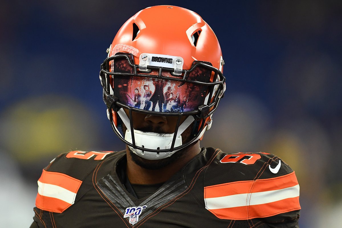 Myles Garrett's Stranger Things facemask is straight.