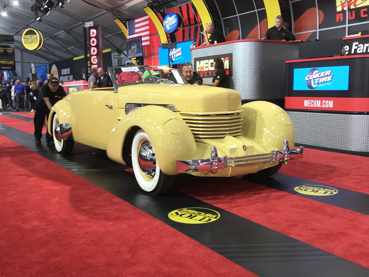 mecum's tweet photo. The car is 1 of an estimated 20 known to exist, and it sold for a hammer price of $235,000.

Here are the details on this 1937 Cord 812 Supercharged Sportsman Convertible Coupe: https://t.co/Pq9T67dQA3

#MecumMonterey #Monterey #CarWeek19 #Mecum #MecumAuctions #WhereTheCarsAre https://t.co/ZAVbYVu1MO