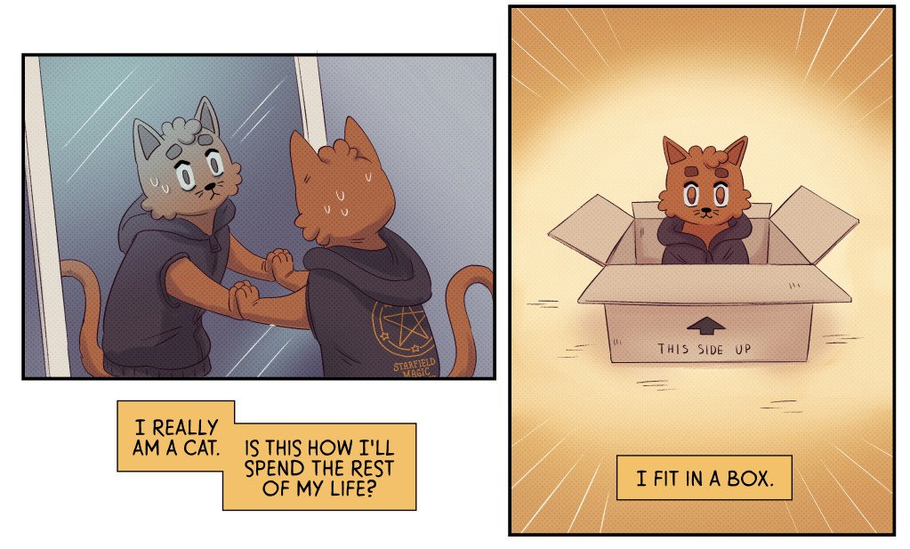 Hi read my webcomic #SunnyRainy there's
?cute cats
?lgbtq+ characters
? magic succulents
?halloween
https://t.co/gBiXal1Bqt 