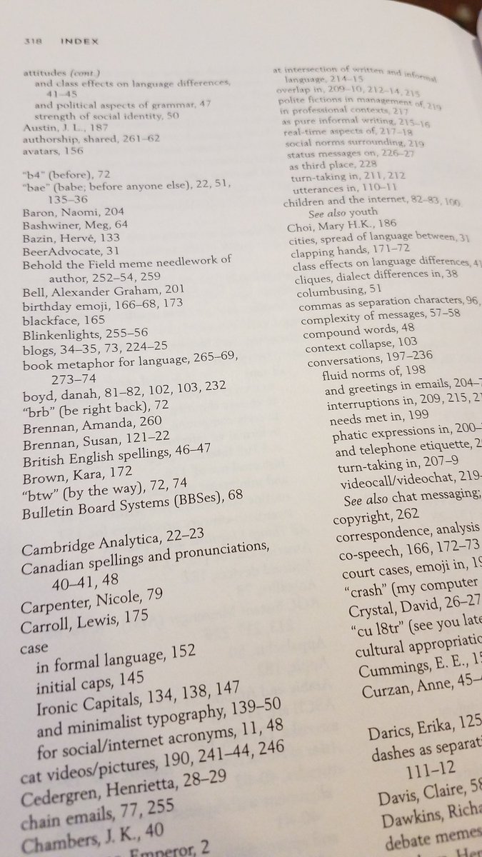 bradleygirl's tweet image. I&apos;m a little weirded out that the INDEX of #BecauseInternetbook is enjoyable to read

have I reached Peak Nerd or is it just...that engaging
[frye.gif] @lingthusiasm @GretchenAMcC
