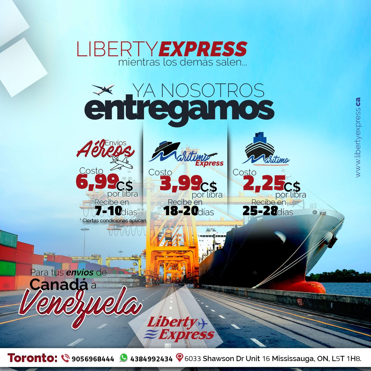 Libertyexcanada's tweet photo. ✈Conoce nuestros diferentes servicios para tus envíos de encomiendas #EnvíosAéreos #EnvíosMarítimos y #MarítimoExpress para envíos de #Canadá a #Venezuela envía los paquetes que desees con tu courier de confianza🚢
.
#EnvíosInternacional #LibertyExpress #Servicio https://t.co/8XkdZcaBbA
