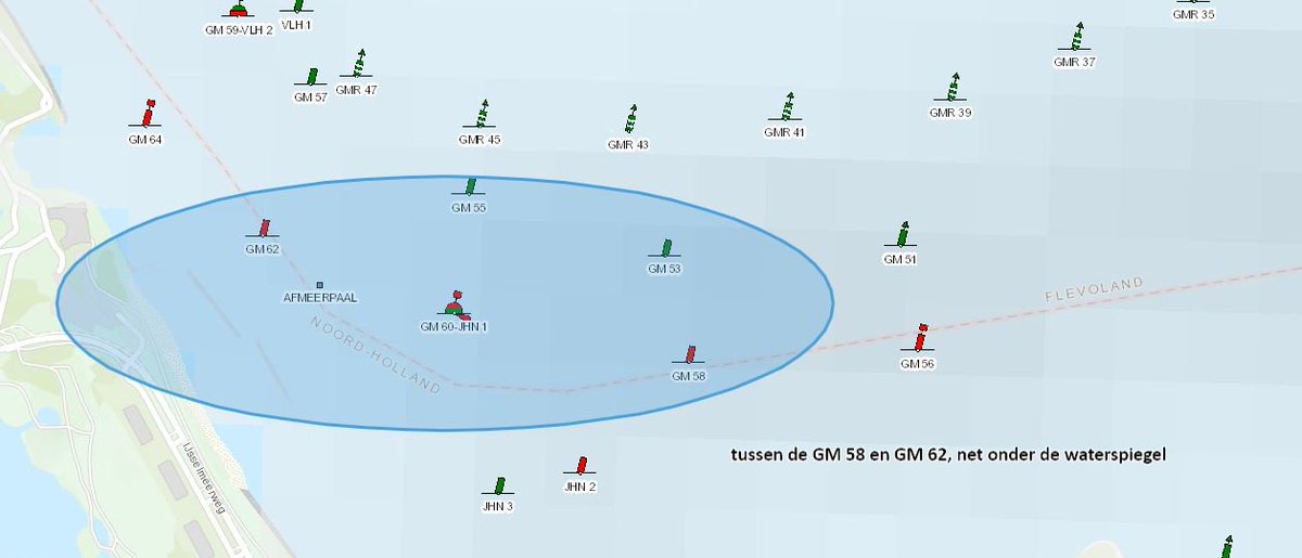 Attentiebericht : Gooimeer; tussen de GM 58 &amp; GM 62 een obstakel net onder de waterspiegel. Er heeft al scheepvaart schade op gevaren. Aannemer is onderweg.