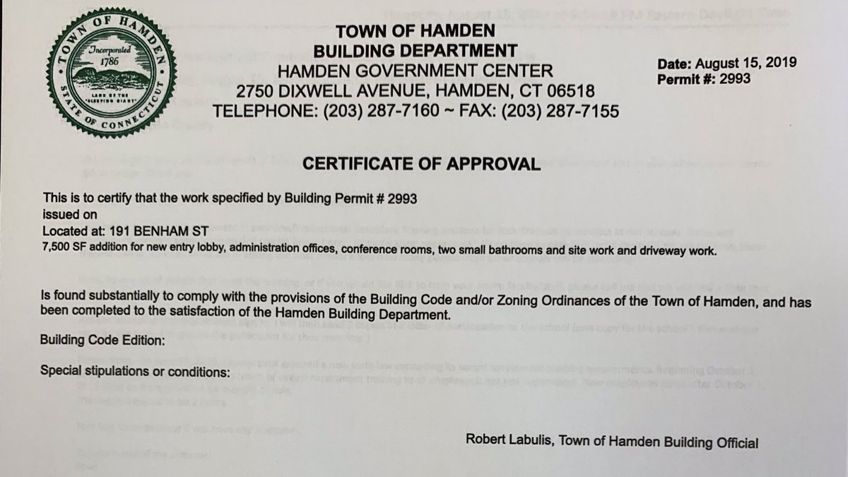 SHAhamden's tweet photo. We’re official! ✔️ SHA recently received the certificate of occupancy for our new school center! In less than 2 weeks this brand new, state-of-the-art building will be bustling with students, faculty, staff, and administrators on the first day of school! #everhigher @townofhamden https://t.co/ydqqgw3w3Q
