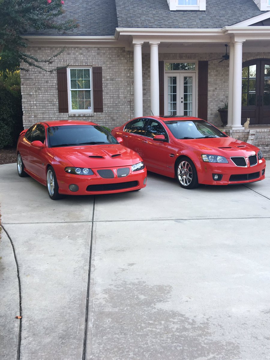 CSOjerry's tweet photo. Here are my last year Pontiacs - a 2006 GTO and a 2009 G8 GXP.  GTO has the LS2 6.0 L engine and the GXP has the LS3 6.2 L engine. #mystarcar   From CSOJerry - aka Jerry Fralick NC https://t.co/Iem6sEOACj