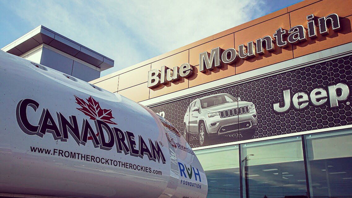 BlueMtnChrysler's tweet photo. Today is the last day of riding for our friends @rock2therockies. We are so proud of everything this group has done to raise funds and awareness in support of @rvh_foundation. Their cross Canada journey is nothing short of amazing. Congratulations to you all! https://t.co/kpiAWhOFwy