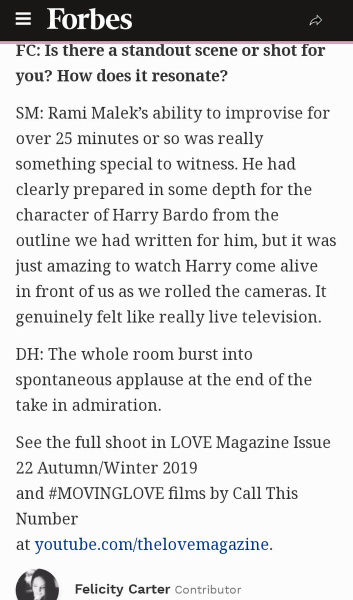 RamiMalekYeah's tweet photo. LOVE Magazine Launch Their Latest #MOVINGLOVE Film Starring Rami Malek via @forbes https://t.co/mZFaL7dn2w https://t.co/TwM1INnwbY