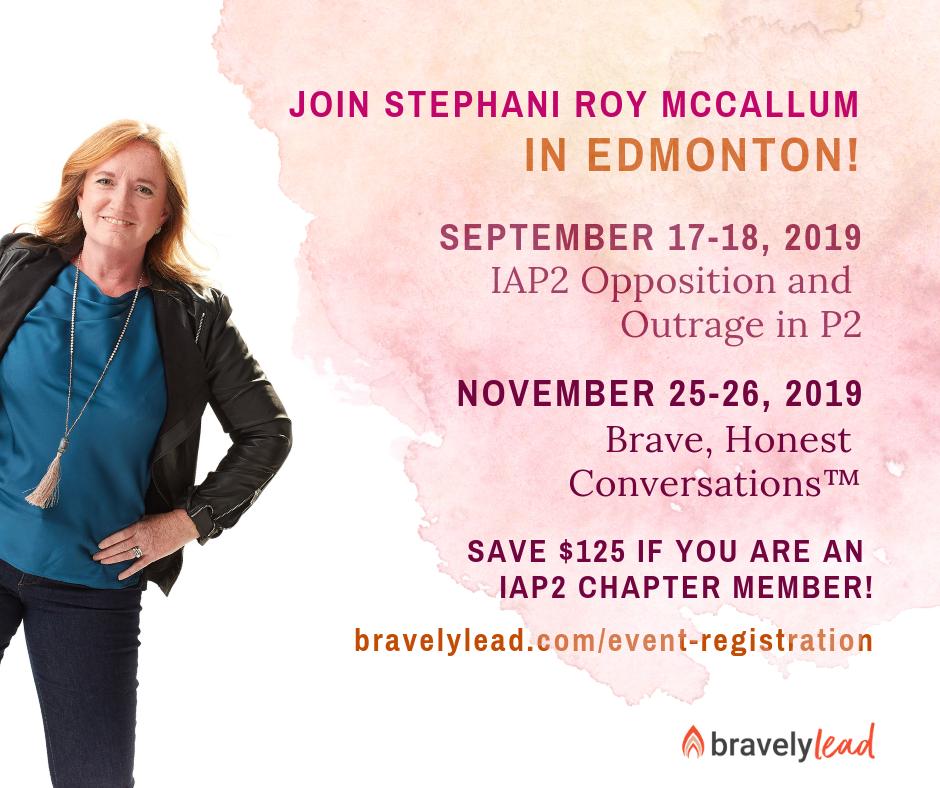 RedheadSteph's tweet image. Alberta friends! Join me in #yeg for the #IAP2 Opposition and Outrage in #P2 course this September (hurry – registration is still available!) and #Brave, Honest Conversations™ in November. IAP2 Chapter members receive a discount. More info here: bravelylead.com/event-registra…