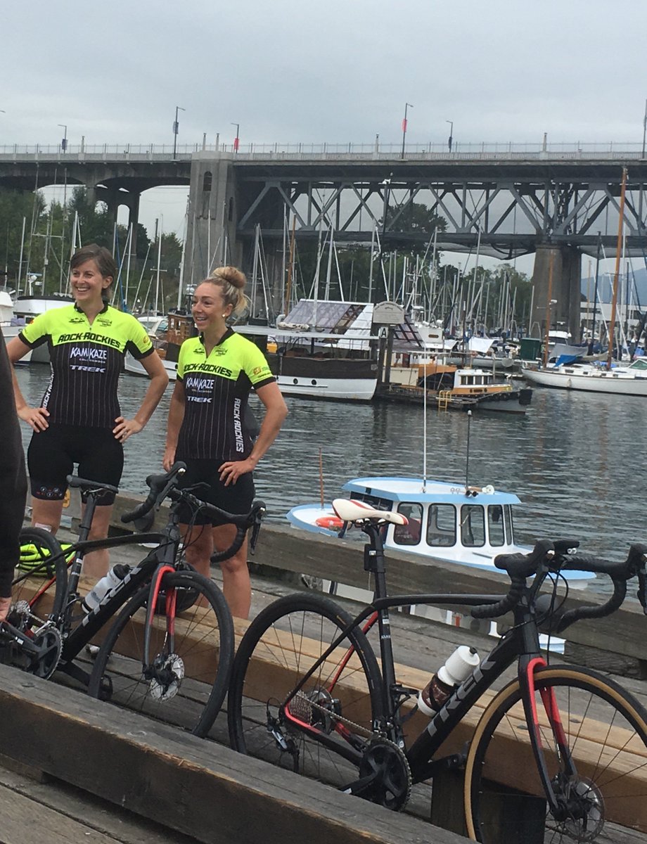 granville_isle's tweet photo. These two women dipped their back tires into the Atlantic in Cape Spear, NL 7 weeks ago and just dipped their front tires into the Pacific, 8,000 km later, here in False Creek. Raising funds for Youth &amp; Child Mental Health @rock2therockies #youthmentalhealth #heroes  #crosscanada https://t.co/2xpEo1Nxux