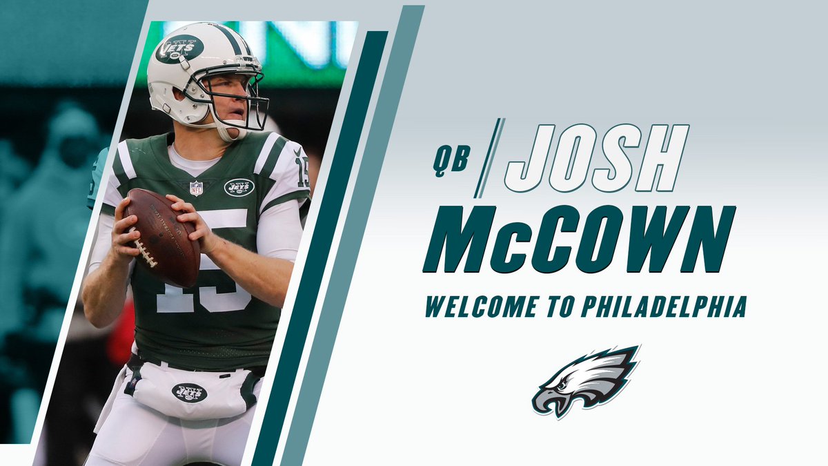 Eagles's tweet photo. Roster Move: #Eagles and QB Josh McCown have agreed to terms on a one-year contract.

📰: https://t.co/5Vcr0wIq5Z

#FlyEaglesFly https://t.co/w32BnSykgr