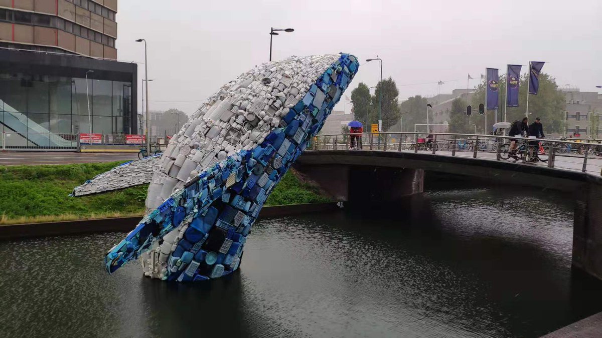 A huge whale made of plastic from the Pacific Ocean in Utrecht. #Netherlands #Utrecht #plastic #ocean #Skyscraper #Pacific #waste