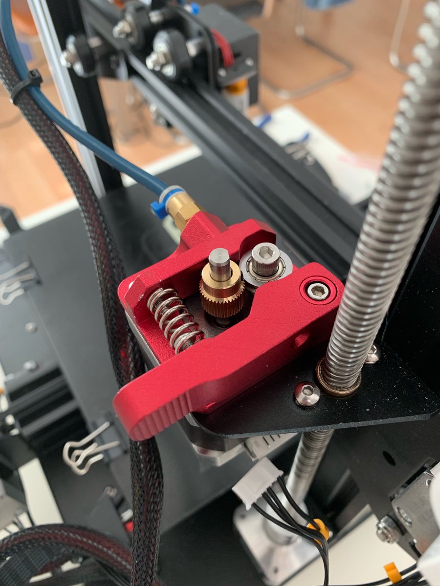 drexore's tweet photo. Five weeks in and had to replace the extruder for a metal one. A piece had broken off and was already showing signs of wear from filament passing through. Installed a metal version. Hopefully will this (mostly) resolve the under-extrusion issues I am having...
#creality #cr20pro https://t.co/aKFA6XNVfq