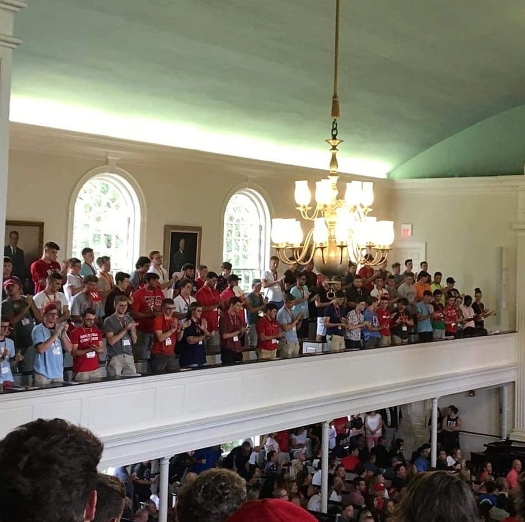 WabashISA's tweet photo. It is a very special day for the Class of 2023! Students have officially been "rung in", a long-running tradition that marks the beginning of a student's journey at @WabashCollege! Welcome gentlemen! #Classof2023 #WAF https://t.co/WB3hyPmamF