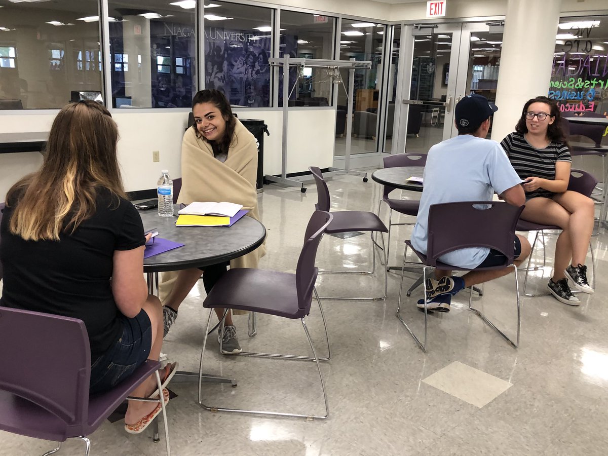 NUMinistry's tweet photo. They’re back! Our 2019 Plunge Leaders are back on campus and busy preparing for the arrival of our newest Purple Eagles. #NUPlunge2019 #PlungeLeaderEssentials https://t.co/v5ZJsAWI7E
