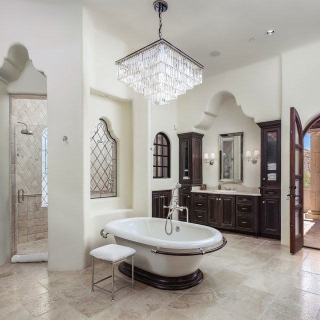 Imagine spending a day in this luxurious master bathroom . . .
.
.
.
 #realestate #photography #azrealestate #luxuryhomes #freestandingtub  #crystalchandelier