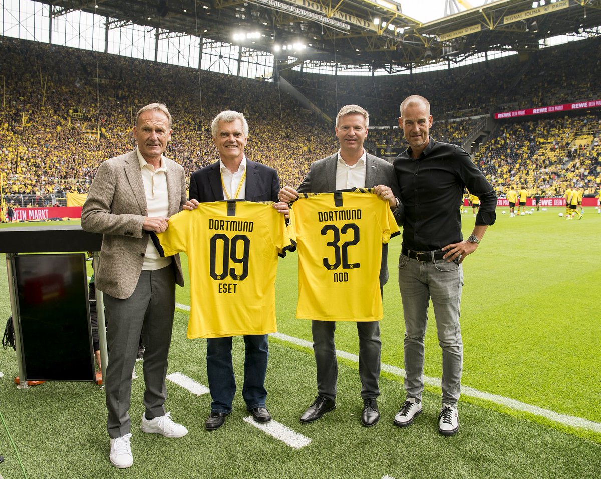 ESET's tweet photo. We are proud and excited to officially announce #ESET sponsorship of #BorussiaDortmund with a BVB-ESET jersey handover in front of 80.000 passionate fans in Dortmund and millions watching around the world.“, Anton Zajac, ESET co-founder.
#BVB #BVBESET https://t.co/lBIPDmwKHs