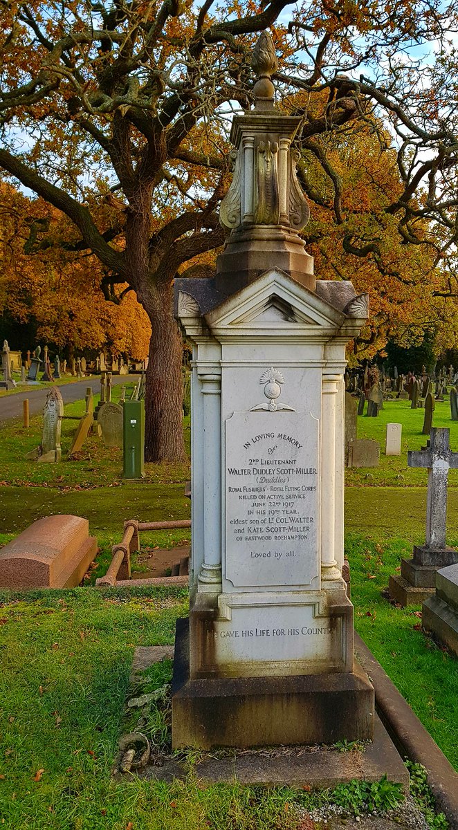 EarlyBirds11's tweet photo. 19 year old 2nd Lieutenant Walter Dudley Scott-Miller at #PutneyVale Cemetery. He lost his life while flying Maurice Farman Shorthorn A6892 of 47 Training Squadron. As he flew over Waddington he stalled and nosedived, causing one of the wings to fold back. https://t.co/PqJDhtQeRh