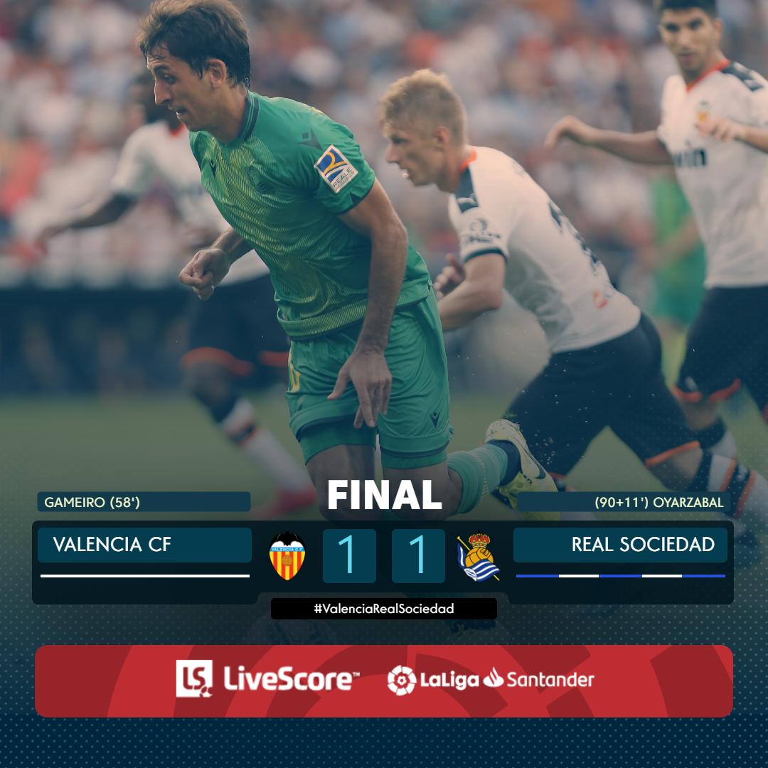 LaLiga's tweet photo. FINAL #ValenciaRealSociedad 1-1

¡Oyarzabal rescata un punto para la @RealSociedad en el último suspiro! https://t.co/2zlqvj9NYt
