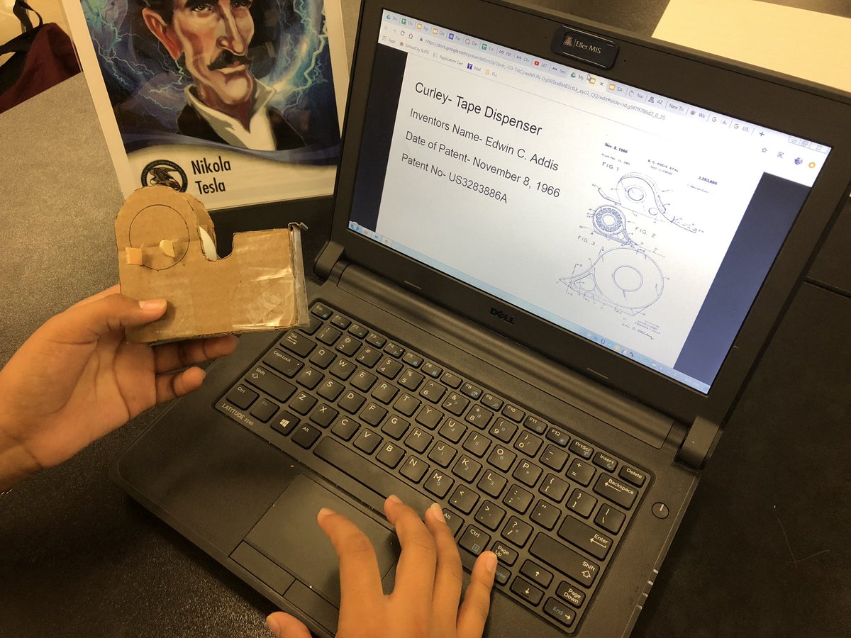mpcawley17's tweet photo. Ss used cardboards & their #creativity to build a product. They were then asked to search up #patents similar or close to what they created. Used google slides in their presentation. #IP integration in STEM. @uspto @BobcatsSf @DVUSD https://t.co/ns4xuORZh2