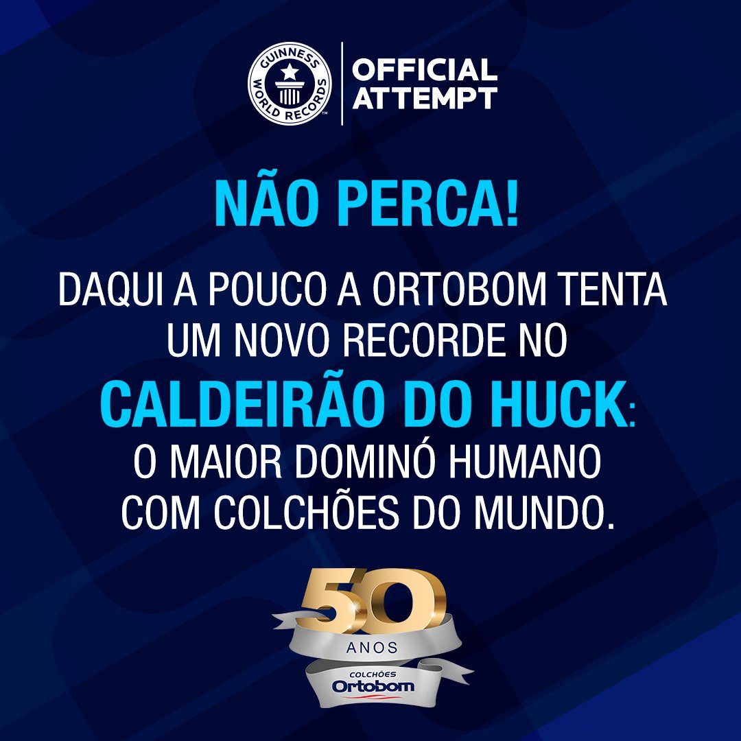 Ortobom's tweet photo. Estamos super ansiosos e vocês? Corre agora para tv. Não perca!!! #DominoOrtobomnoCaldeirao #GWR #GuinessWorldRecords #Ortobom #ColchõesOrtobom #Ortobom50anos https://t.co/AFeAnrSzdk