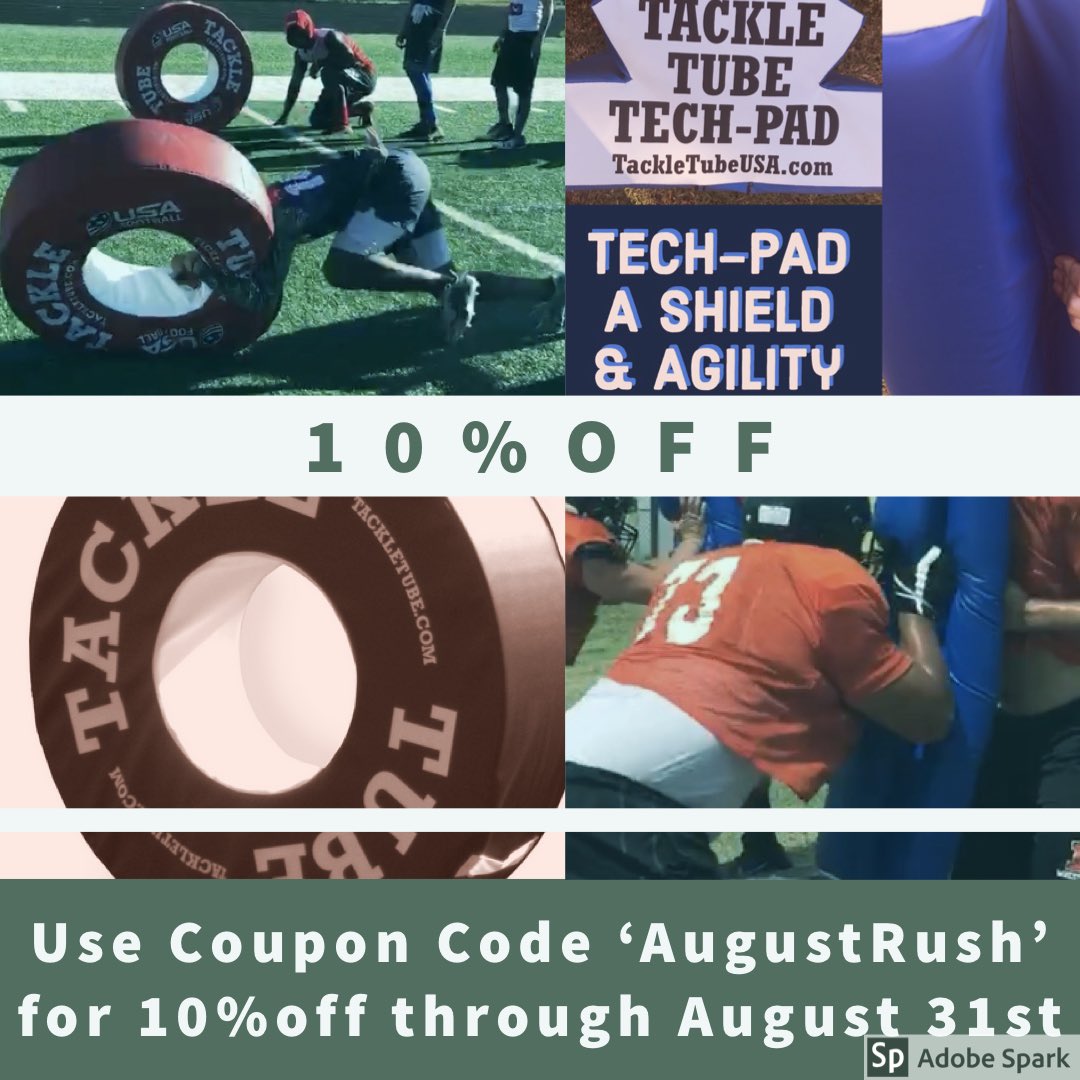 Use Coupon Code ‘AugustRush’ for 10% off. Ends August 31st #football #tackletubeusa
