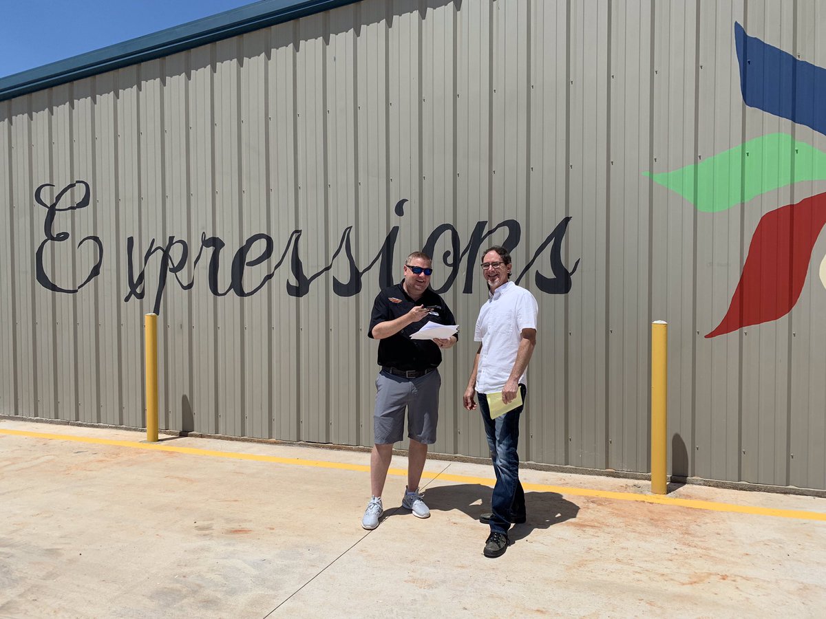 <a href="/FriendsOfBen943/">Ben & Friends</a> had a blast today with the folks at Expressions Design Gallery. This is Ben with Jim (the chalk paint guru) during our remote. Great coffee &amp; bakery that opens at 6am weekdays too!