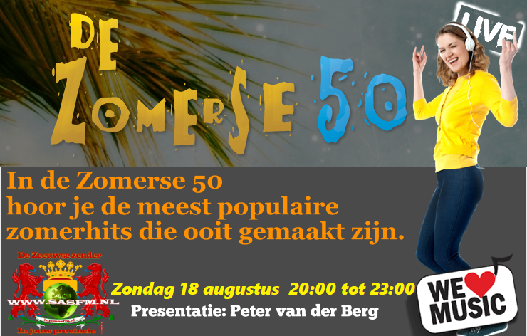 Onze programmering van zondag 18 augustus.

Vergeet ook niet te luisteren naar de Zomerse 50 
Van 20:00 tot 23:00 met Peter van der Berg