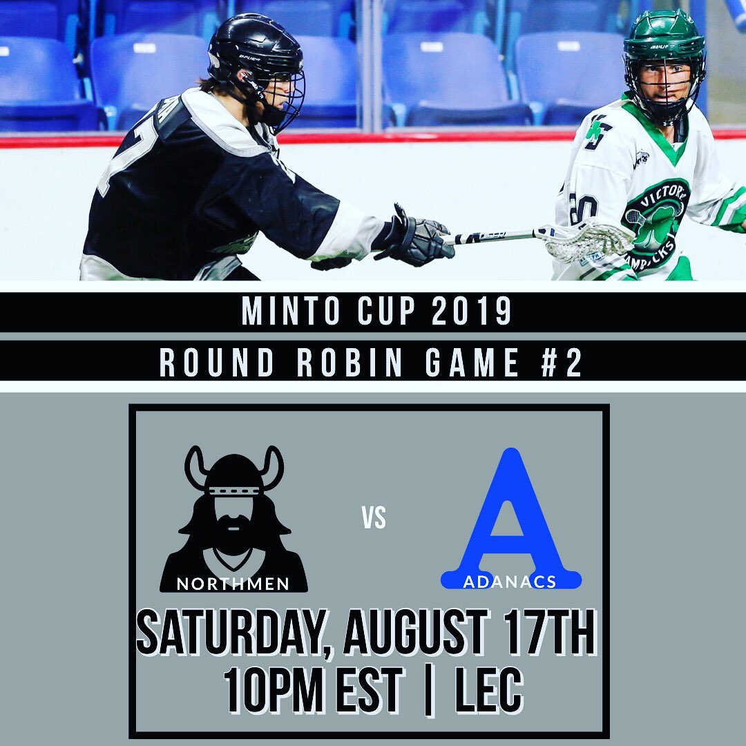 JrANorthmen's tweet photo. The Northmen take on @JuniorAdanacs tonight in the second game of the Minto Cup round robin. Both teams won last night and are 1-0. Pivotal @mintocup2019 matchup at the Langley Events Centre #HornsUp #MintoChasing https://t.co/so5COHYPgZ