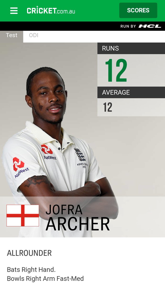 summersdan's tweet photo. @CricketAus you might need to update @JofraArcher player profile "Bowls Right Arm Fast-Med" #Ashes #ENGvAUS @bbctms @GeoffLemonSport https://t.co/ZS8uubVrKF