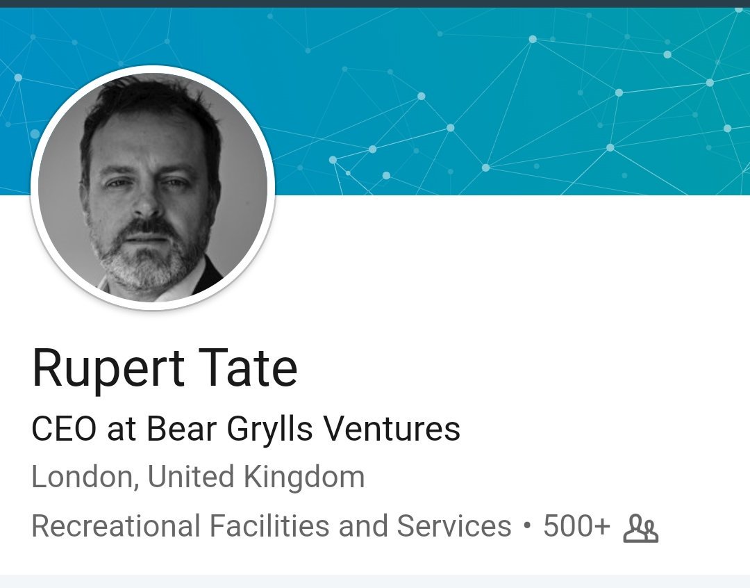 Rupert Tate is CEO at Bear Grylls Ventures. Bear, adventurer, Chief Scout and business associate of Derek Laud, is the son of Michael Grylls MP who, together with Neil Hamilton, was caught up in Cash for Questions. Bear is associated with the Alpha Course.  https://www.independent.co.uk/news/uk/home-news/inside-the-alpha-course-british-christianitys-biggest-success-story-8555160.html