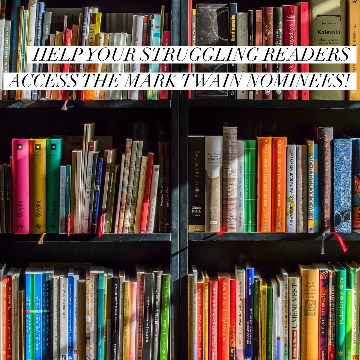 amandamccaleb's tweet photo. I am pumped! NINE of the twelve @MASLOnline Mark Twain Nominees are available on @Learning_Ally! What an amazing way to provide equitable access to students with learning differences and #dyslexia! 🙌🏽 @officialSPS https://t.co/Nv1pRka5gc
