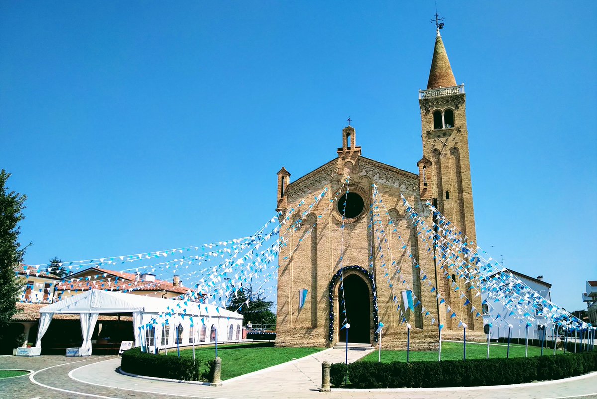 1,000-year-old parish in my late parents' Italian home town of Pravisdomini, north of Venice. I was here for a family reunion, with a festive (and predictably loud) dinner in the circus tent next to the church. Happy to report that no gnocchi were spared. <a href="/Ilfriulivenezia/">Friuliveneziagiulia</a>