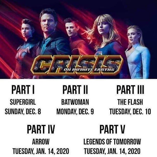 PetesBasement's tweet photo. The dates for the fallโs #CrisisonInfiniteEarths on #TheCW.
Yes, over a month between parts 3 and 4. ๐ก๐คฌ
#PatienceIsaVirtue
#NotOneofMine
#Arrowverse #Crisis #Arrow #TheFlash #Supergirl #LegendsofTomorrow #Batwoman https://t.co/SkRhpeRb1A https://t.co/46IKm5IzMm