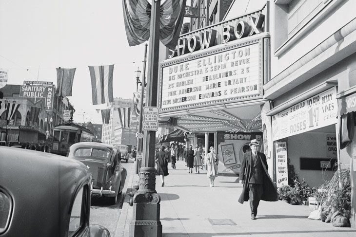 SaveShowbox's tweet photo. Happy Saturday! 

Look at this photo of the Showbox circa 1940s - how fun! So glad this venue has been saved. https://t.co/j7M9qNury3