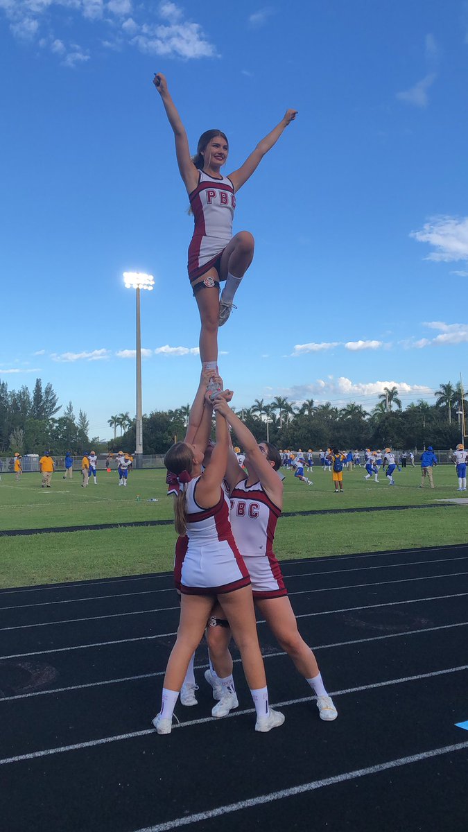 CheerPbc's tweet photo. Rain or no rain, PBC Cheer was ready for the first FNL of the season #cheeringintherain #bronconation #fnl ❤️🐴🏈🎀🖤 @PBCHS_Broncos @PBCentral_Princ @pbcathletics https://t.co/9t5tblmG86