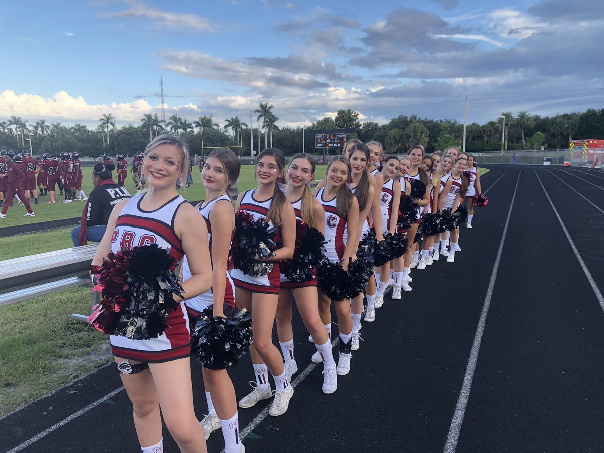 CheerPbc's tweet photo. Rain or no rain, PBC Cheer was ready for the first FNL of the season #cheeringintherain #bronconation #fnl ❤️🐴🏈🎀🖤 @PBCHS_Broncos @PBCentral_Princ @pbcathletics https://t.co/9t5tblmG86