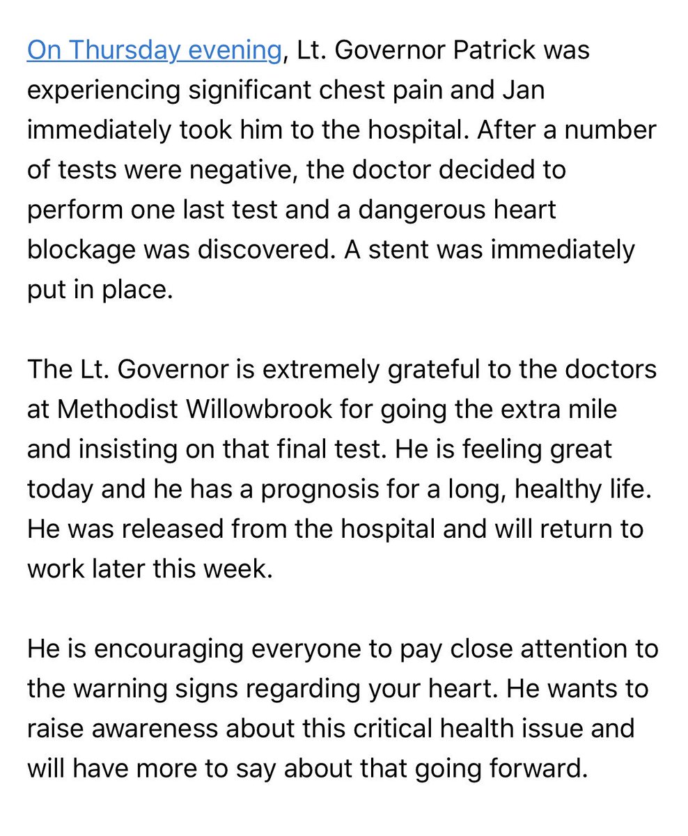 JasonWhitely's tweet photo. NEW: Texas @LtGovTX @DanPatrick had a stent put in after doctors discovered a “dangerous heart blockage.” Patrick, 69, went to a Houston hospital Thursday for chest pain. His office says he is ok now. https://t.co/5zbDVBzNeT
