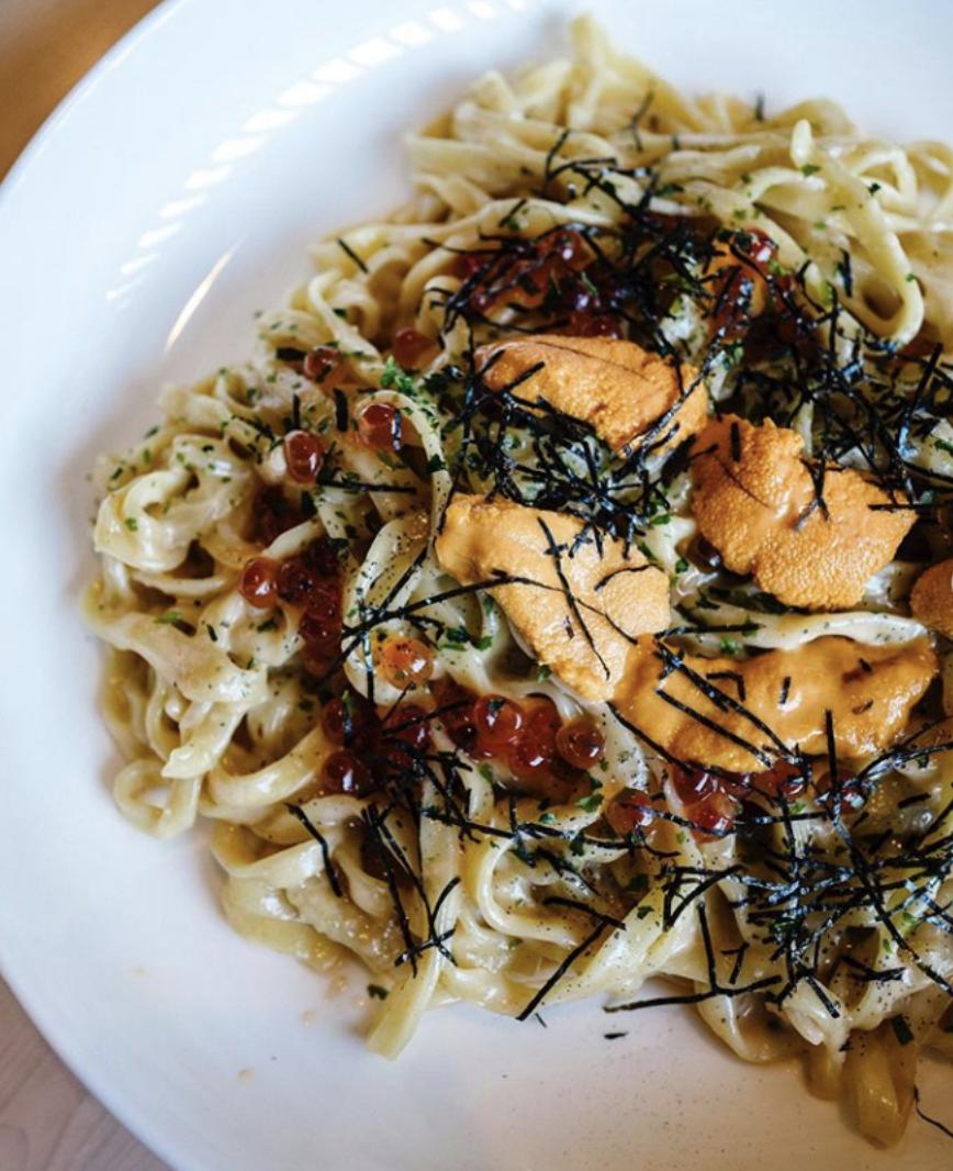 This dish at #IkiRamen has all our favorite things: noodles, uni, dashi, and ikura...NOM! #Koreatown Tag your photos #dineLA for a chance to be featured | RG 📸: <a href="/scrumphsus/">Scrumphsus</a>