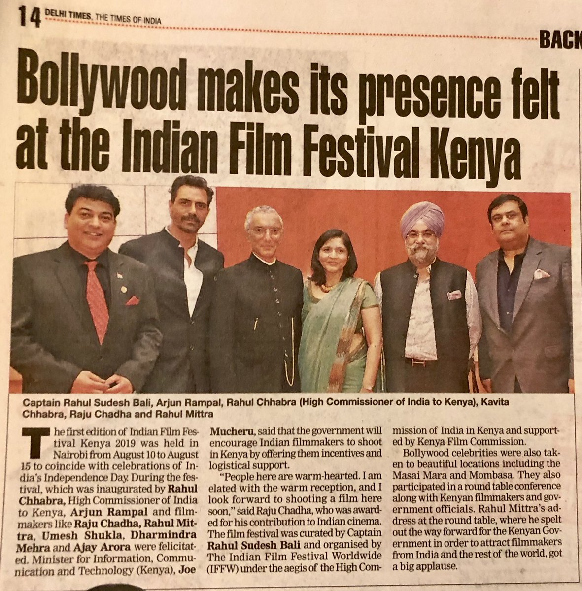 Indian film festival Kenya in today’s <a href="/timesofindia/">The Times Of India</a>!! @RajuChadhaWave <a href="/MoICTKenya/">Ministry of Info, Comms & The Digital Economy KE</a> <a href="/kenyafilmcomm/">Kenya Film Commission</a> <a href="/rampalarjun/">arjun rampal</a> <a href="/umeshkshukla/">Umesh K Shukla</a> <a href="/md_innovations/">Captain Rahul Bali</a> <a href="/Dharammehra11/">Dharam Mehra</a>