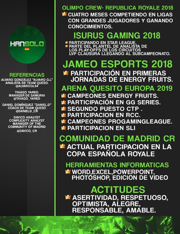 Hansolo_CR's tweet photo. 🗣📢 Oficialmente soy Analista Agente libre. Dejo acá mi CV. Los contactos y referencias se encuentran en la imagen.

🔁 y ❤se agradecen. https://t.co/YuTtl19i6W