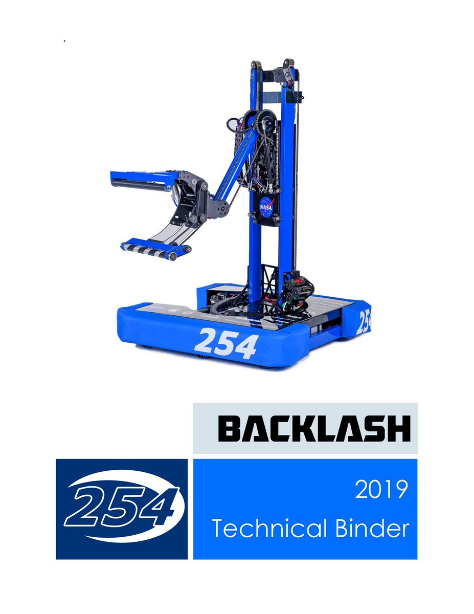 Team 254 is pleased to present the Technical Binder and Code Release for our 2019 robot: Backlash. Please feel free to ask any questions you might have.

Code Release: chiefdelphi.com/t/team-254-pre…

Technical Binder: chiefdelphi.com/t/team-254-pre…