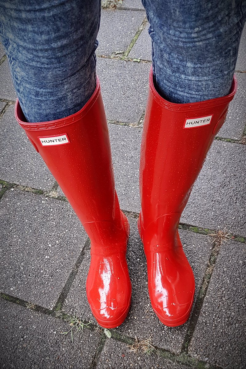 red shiny hunter boots