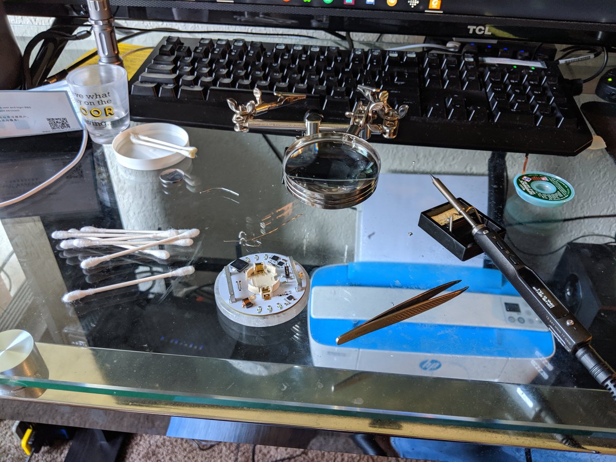 l33tLumberjack's tweet image. Breaking in the new soldering iron with some badge repairs #badgelife #DEFCON #DEFCON27