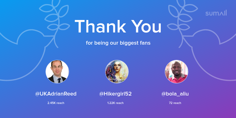 TheTrustedBA's tweet photo. Our biggest fans this week: UKAdrianReed, Hikergirl52, bola_aliu. Thank you! via https://t.co/DS6wM4nn08 https://t.co/C6nlv9hUwO