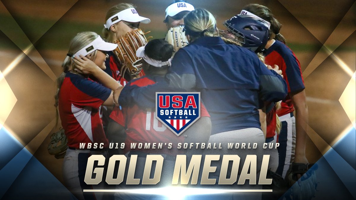 NCAASoftball's tweet photo. WORLD CHAMPIONS!!! 🇺🇸 

The USA Softball U19 Women’s National Team comes back from a three-run deficit in the 8th inning to defeat Japan, 4-3, in the @WBSCsoftball #U19SoftballWC championship game!

#NCAASoftball
(📸 @USASoftball) https://t.co/R5wfm7EVJa