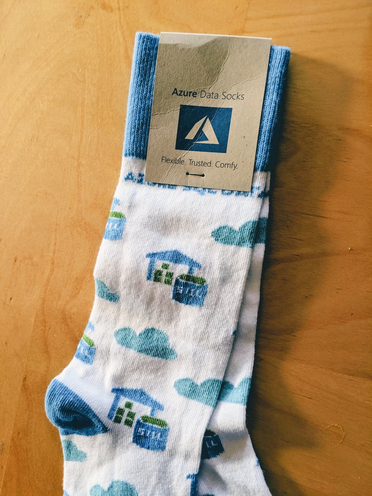 LaceLofranco's tweet photo. Got some cool #Azure Data Socks!  @kiwibayer https://t.co/7X3TKzgCJJ