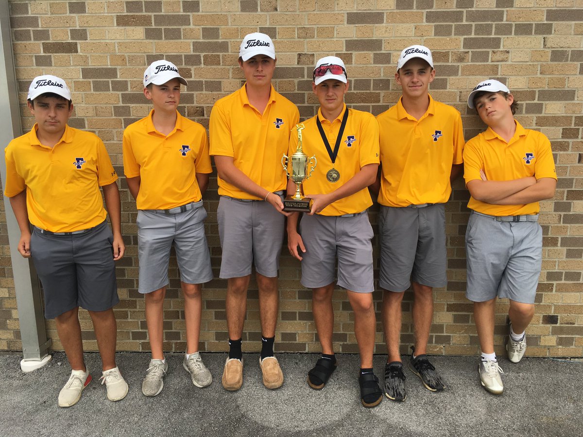 FindlayGolf's tweet photo. The Boys JV team competed today in the Tiffin Seneca Hills invite. Together they brought home the 1st place trophy with a 372. Danny was team medalist for the Trojans(85) Ried(93) Jack(96) Sam(98) Matt(98) Gus(116) Today was Reid’s all time best!! https://t.co/B9TDyQpMus