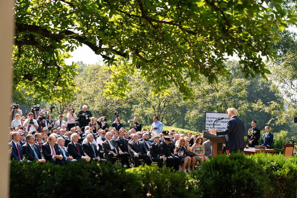 WhiteHouse45's tweet photo. On July 29, President @realDonaldTrump permanently authorized the 9/11 Victims Compensation Fund⁠—ensuring financial support for families who lost loved ones as a result of September 11th attacks. https://t.co/oy56YZMOJF