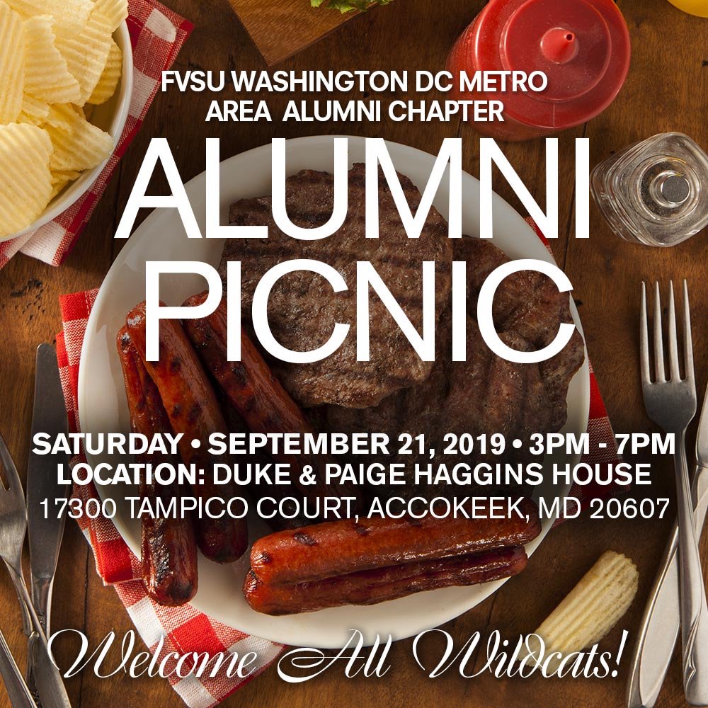 FVSUDCAlumni's tweet photo. IT'S THAT TIME AGAIN WILDCATS! Our annual family picnic. The FVSU Washington DC Metro Area Alumni Chapter. The event is FREE. PLEASE RSVP YOU AND YOUR GUESTS SO WE ARE ABLE TO ACCOMODATE FOR EVERYONE! Come for the Food, the Music &amp; the FUN! https://t.co/xZdkd7CU3H https://t.co/E5lm2wLEr0