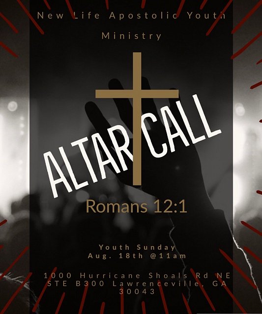 therlifechurch's tweet photo. IT'S ALTAR CALL AT THE TEMPLE! New Life Youth Ministries is having Altar call, Sunday, August 18th at 11am! Come join and leave it at the altar! #YouthDay #youthSunday #youth #PraiseHim #nlam #NewLife #NewLifeApostolicMinistries #Lawrenceville #Sunday #ChurchService https://t.co/AutVLJhu5q