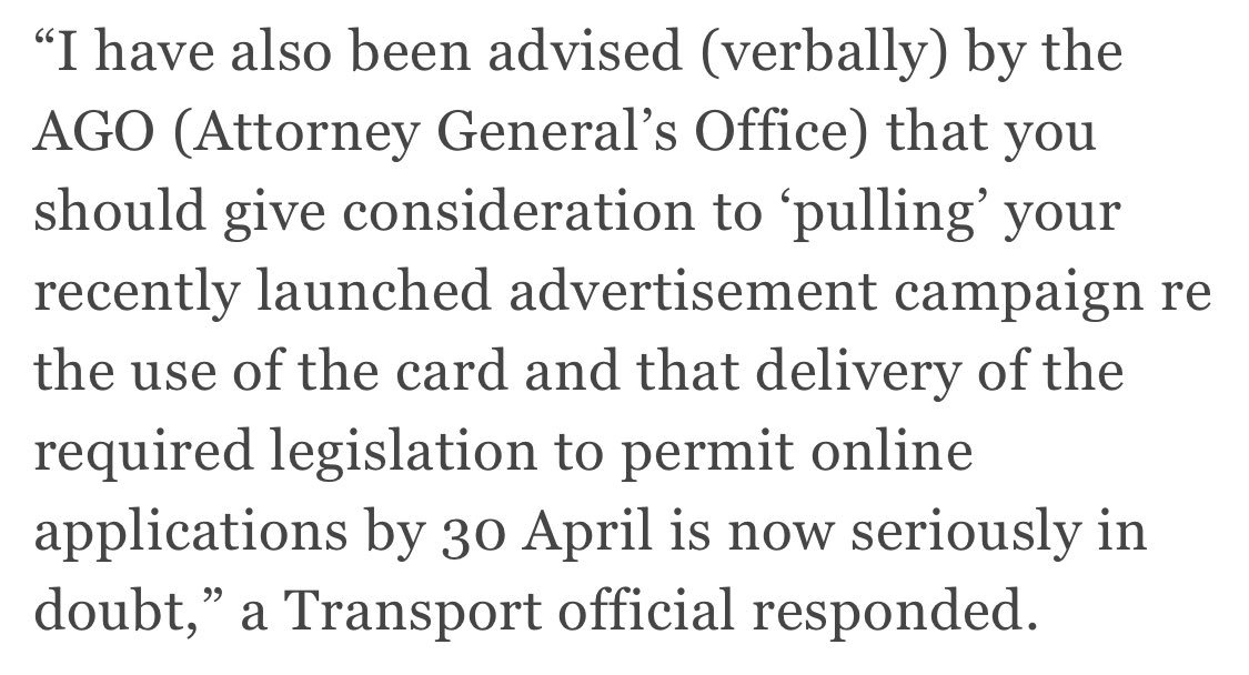 A reminder: the RSA weren’t happy about the PSC Card requirement forced on emThen in March 2018 Shane Ross was told by the AG that the Social Welfare Act basis for requiring it wasn’t solid.So, maybe DPER just weren’t hot on getting external AG advice. https://www.thejournal.ie/psc-driving-licences-rsa-legal-basis-4008300-May2018/